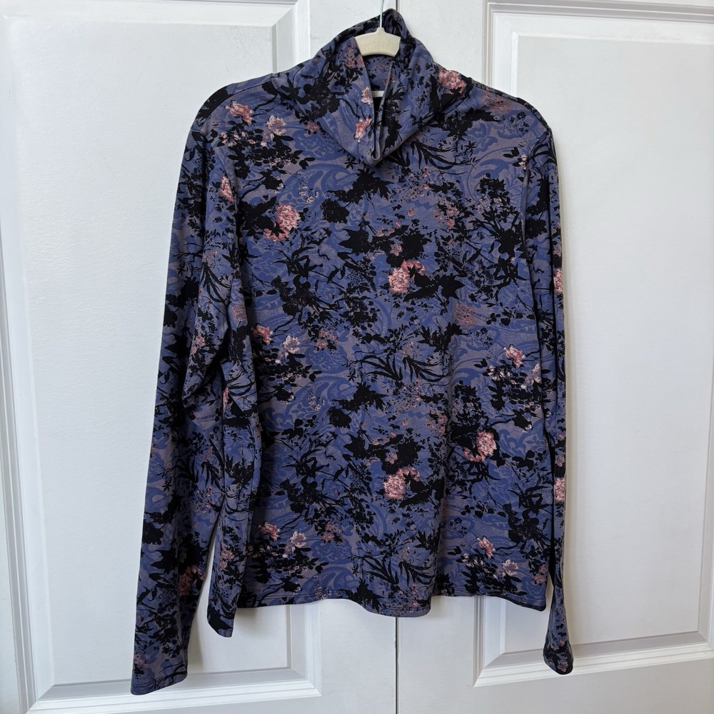 Peruvian Connection Pima Cotton Mock Neck Shirt Womens XXL Purple Floral Boho